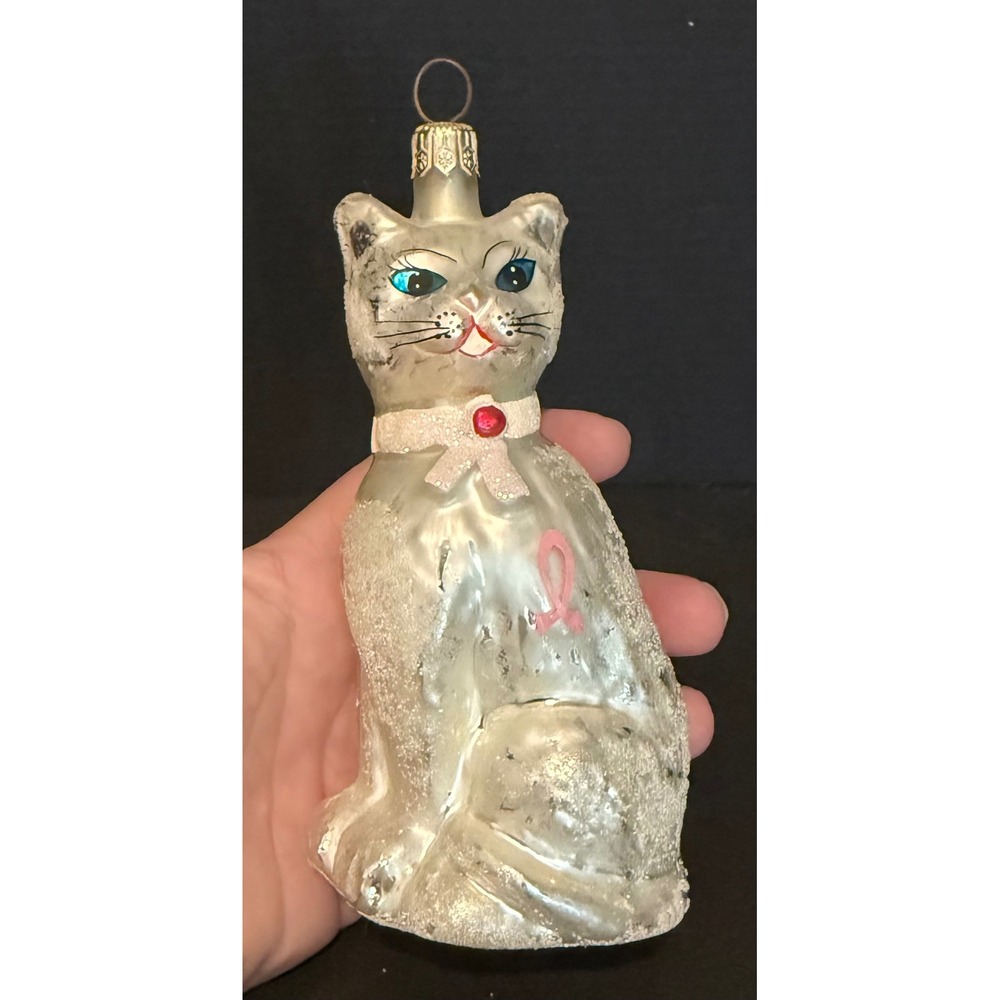 Christopher‎ Radko 1998 Felines Heart Breast Cancer Design Glass Ornament